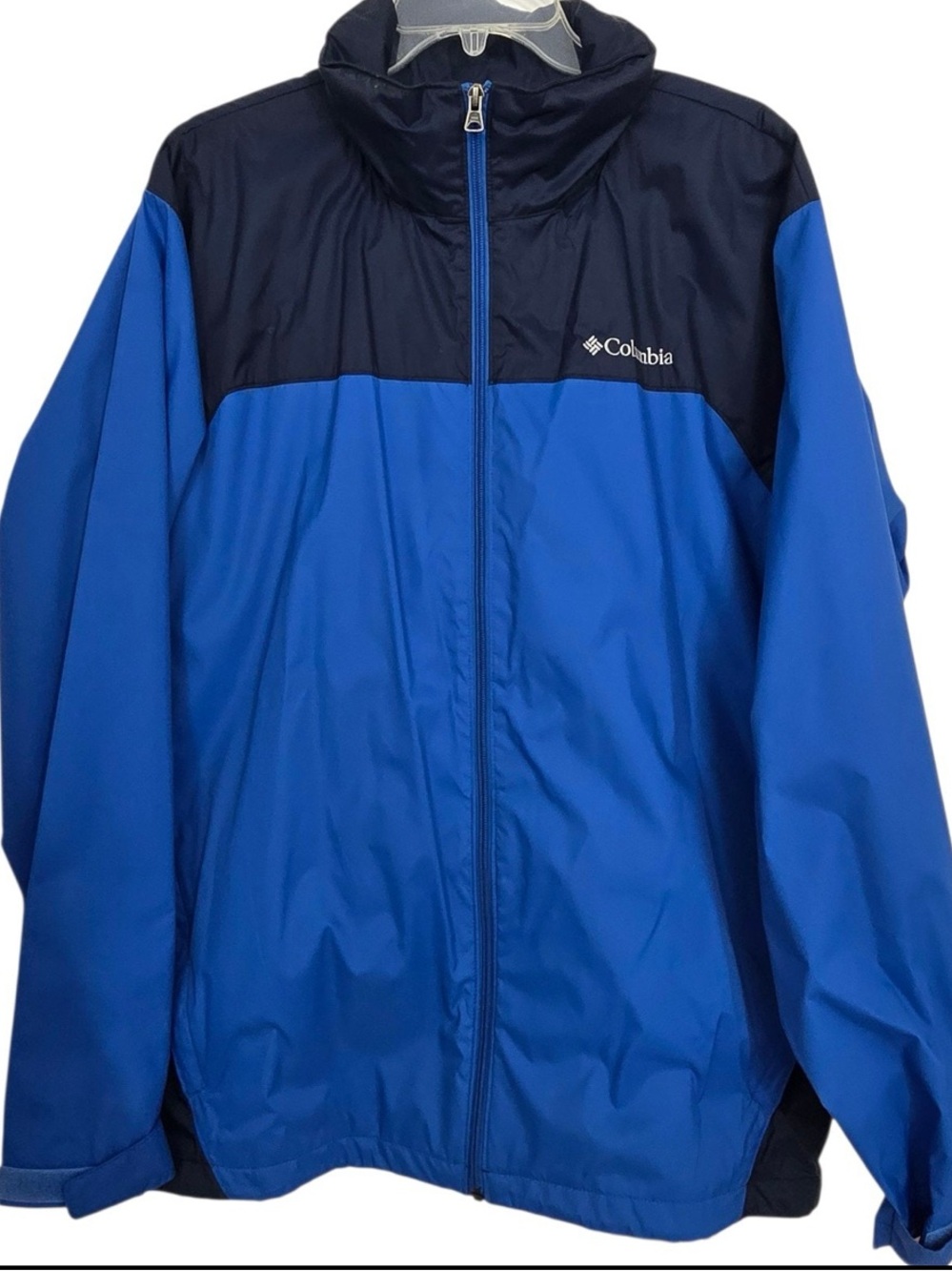 Columbia Glennaker Lake Rain Jacket Blue Large Nylon Hooded Packable #1442361